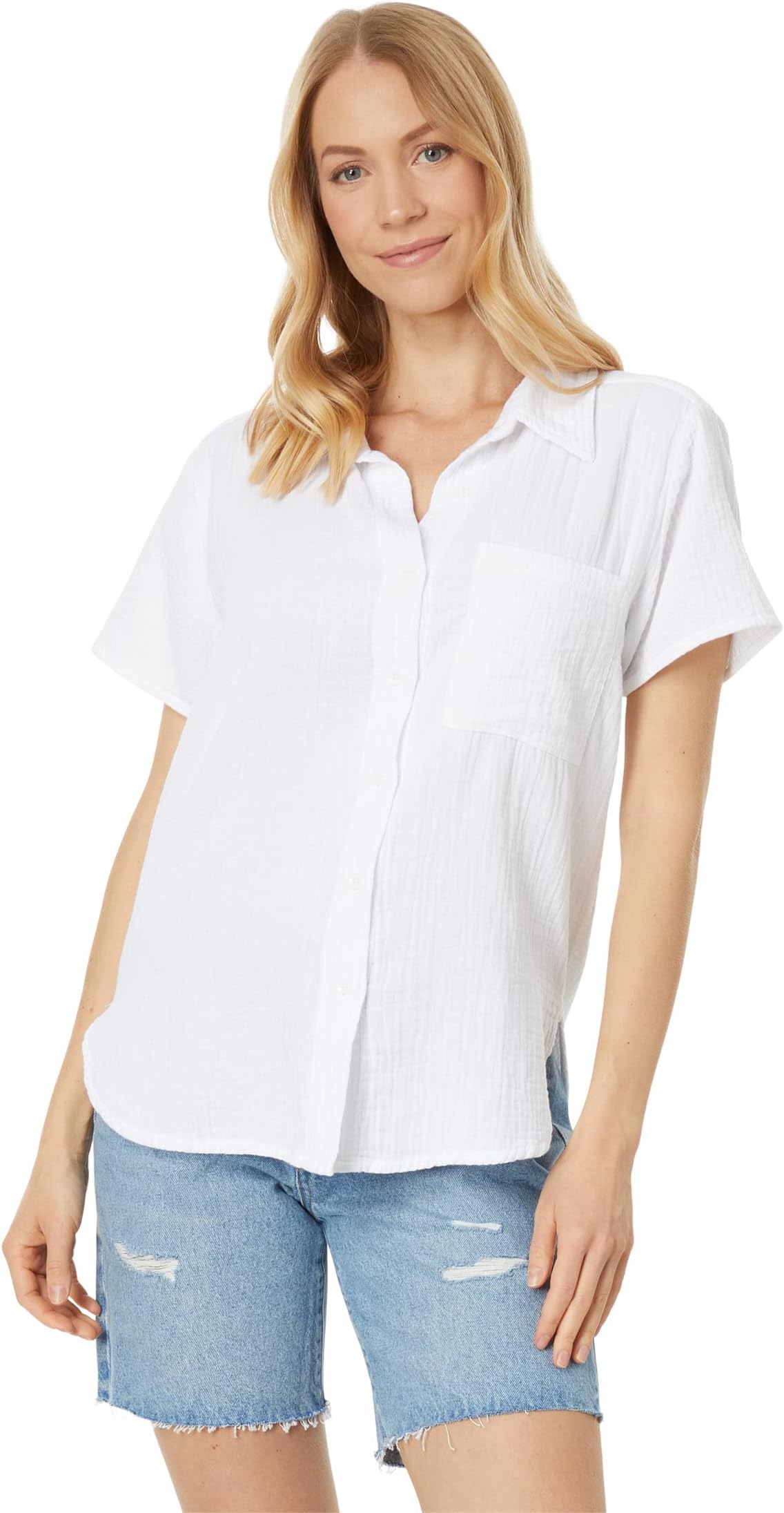 Рубашка Button Front Short Sleeve Pocket Top bobi Los Angeles, белый