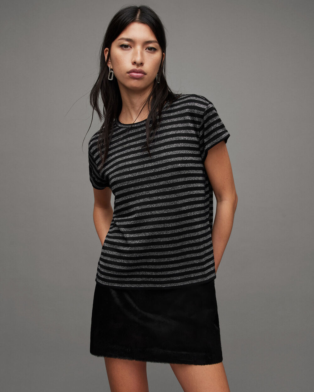

Футболка с коротким рукавом в полоску Anna AllSaints, черное серебро