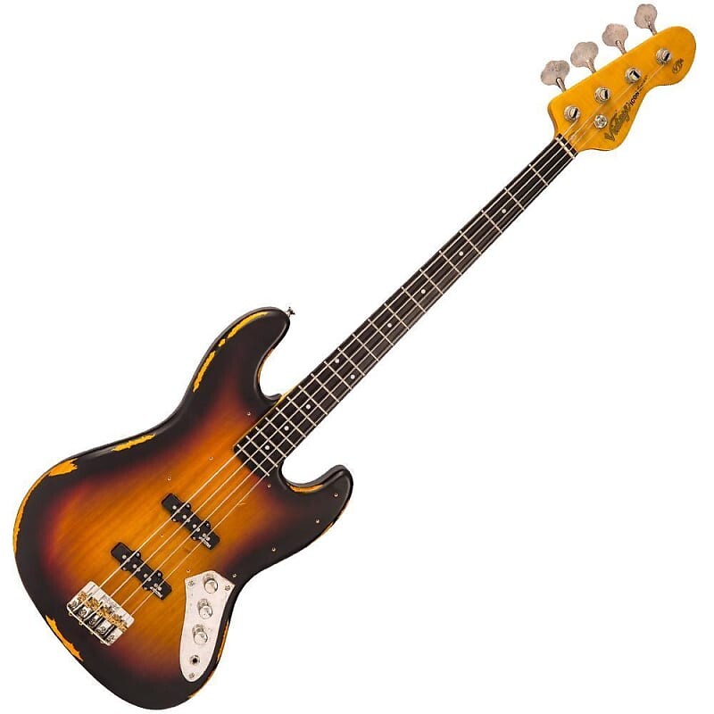 

Басс гитара Vintage Brand VJ74MRSSB Electric Bass Guitar Distressed Sunburst Finish