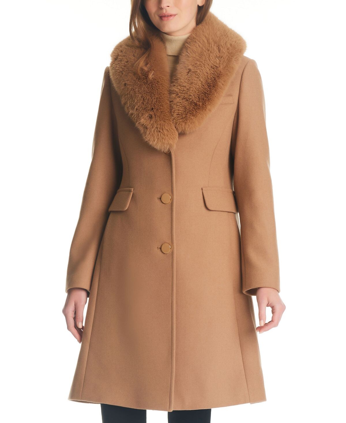 

Женское длинное пальто с воротником из искусственного меха kate spade new york
