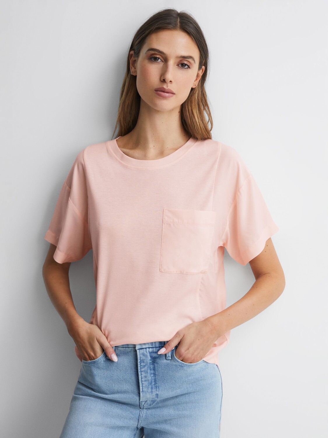 

Футболка повседневного кроя с круглым вырезом Reiss Sofia, розовая, Розовый