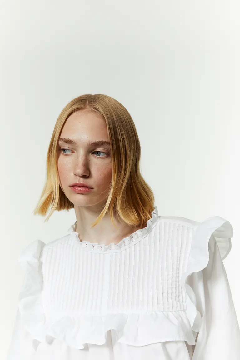 

Блуза из хлопка в рубчик H&M, белый