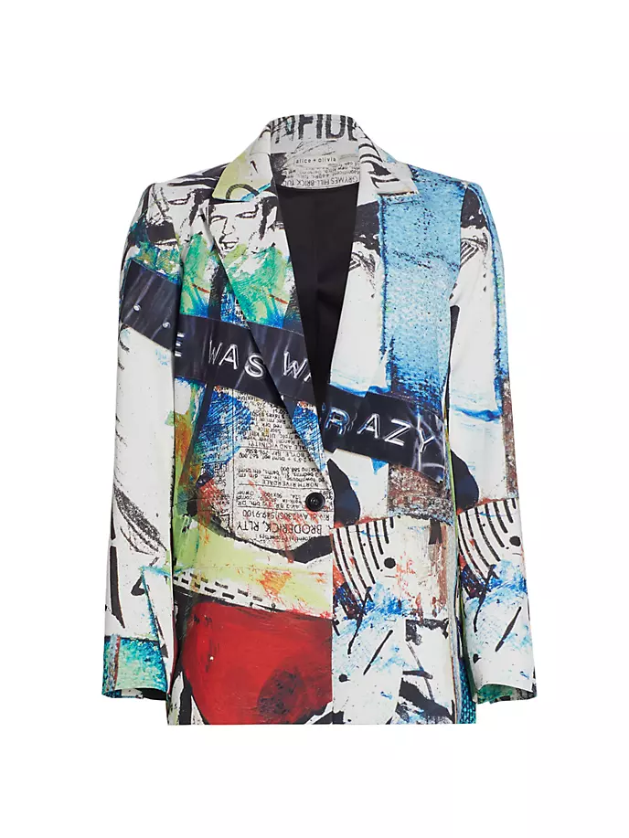 Приталенный пиджак с графическим рисунком Alice + Olivia X Basquiat Denny Alice + Olivia, цвет confidential цена и фото