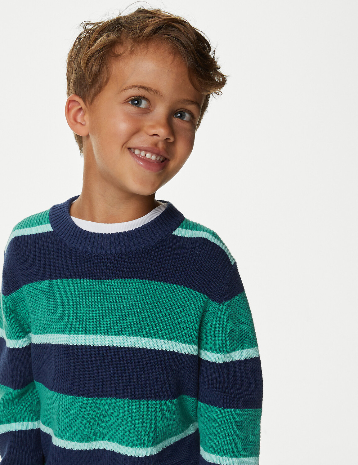 

Вязаный полосатый джемпер из чистого хлопка (2–8 лет) Marks & Spencer, зеленый микс