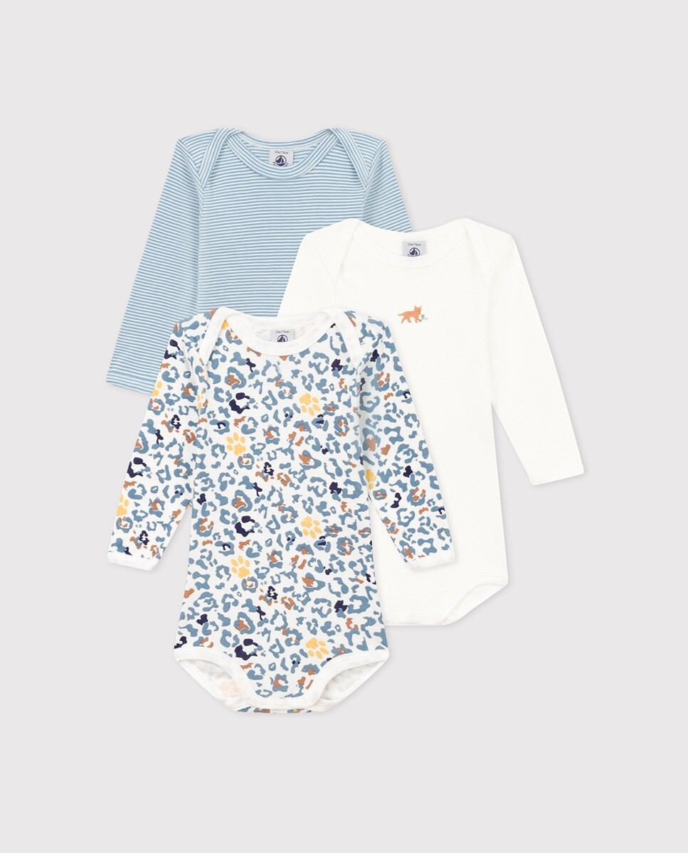 

Лот из 3 детских хлопковых боди с длинными рукавами Petit Bateau, разноцветные