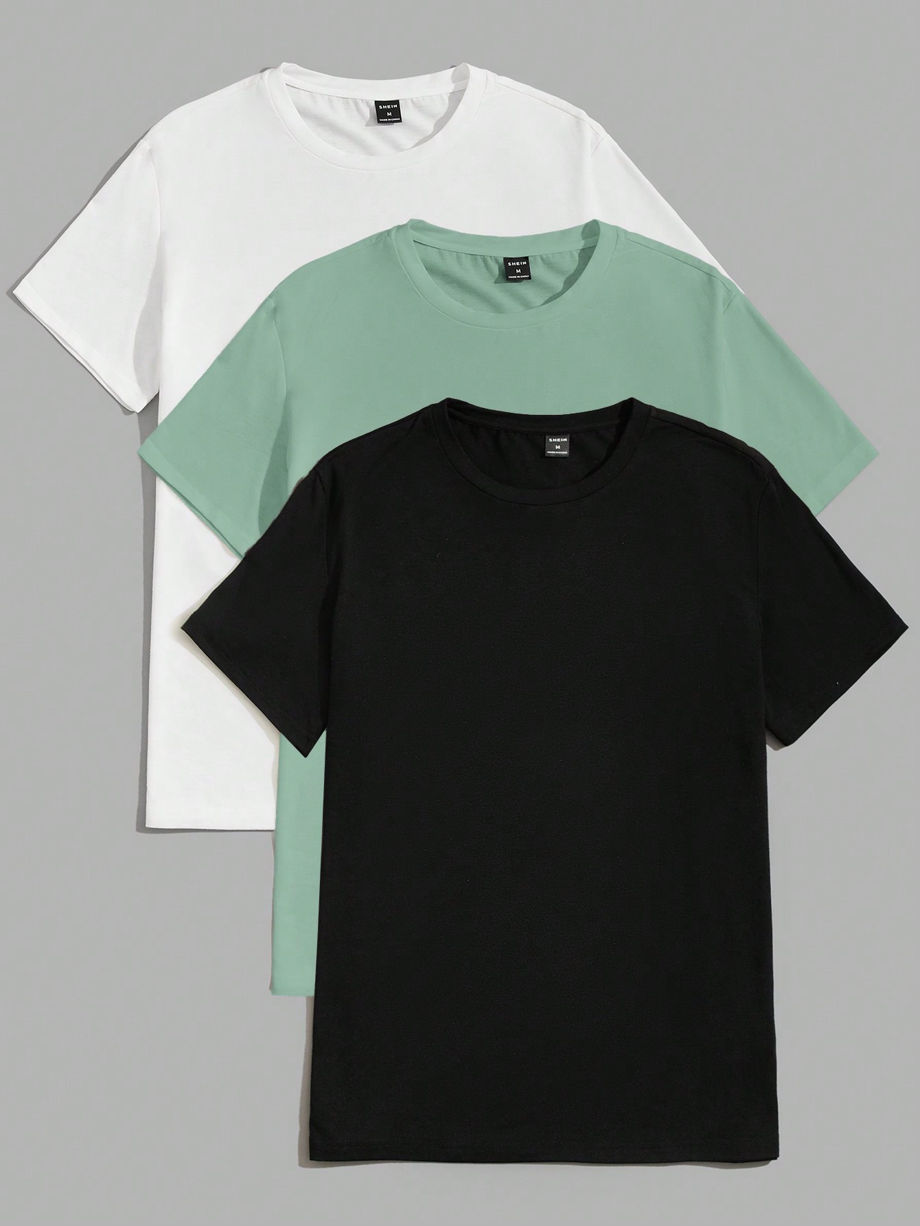 цена SHEIN Мужская однотонная домашняя одежда с круглым вырезом и короткими рукавами, зеленый