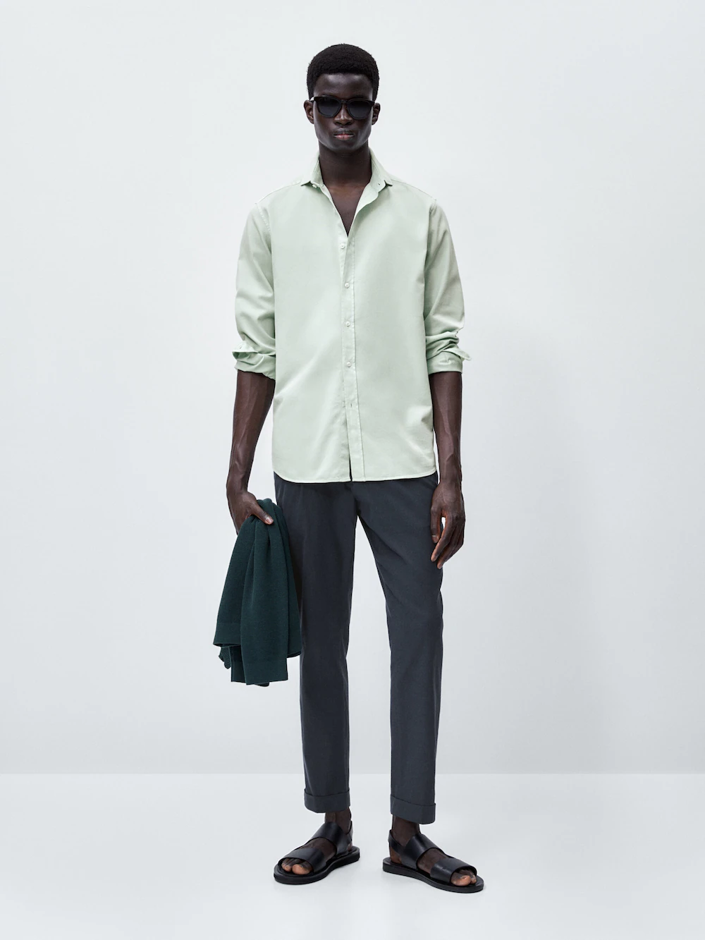 

Рубашка из хлопка облегающего кроя Massimo Dutti, зеленый