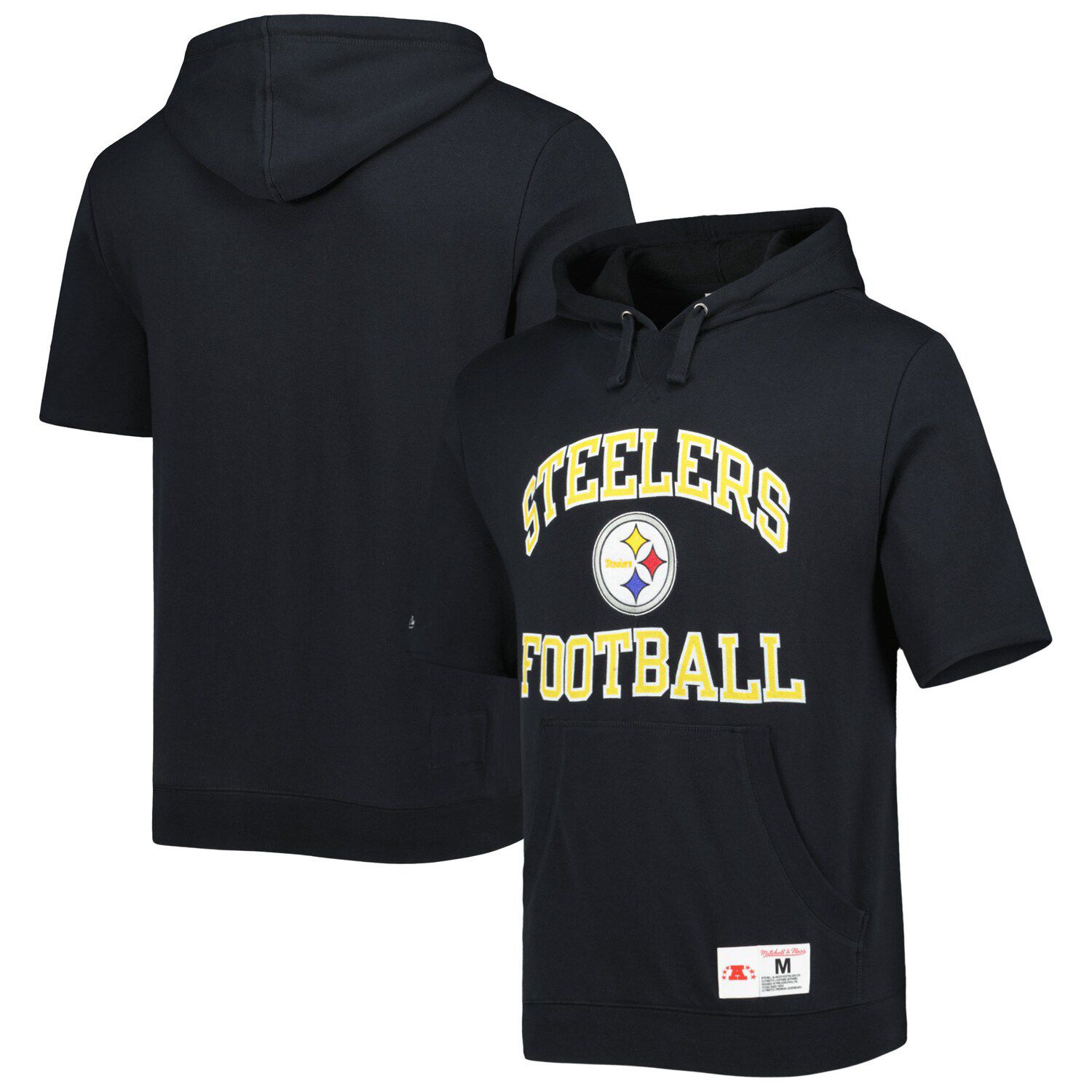 Мужской черный пуловер с капюшоном с короткими рукавами Mitchell & Ness Pittsburgh Steelers