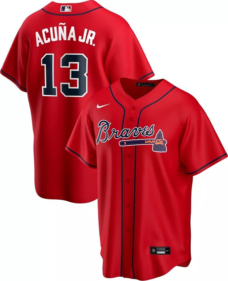 

Мужская реплика Nike Atlanta Braves Acuna Jr. # 13, красная крутая базовая майка