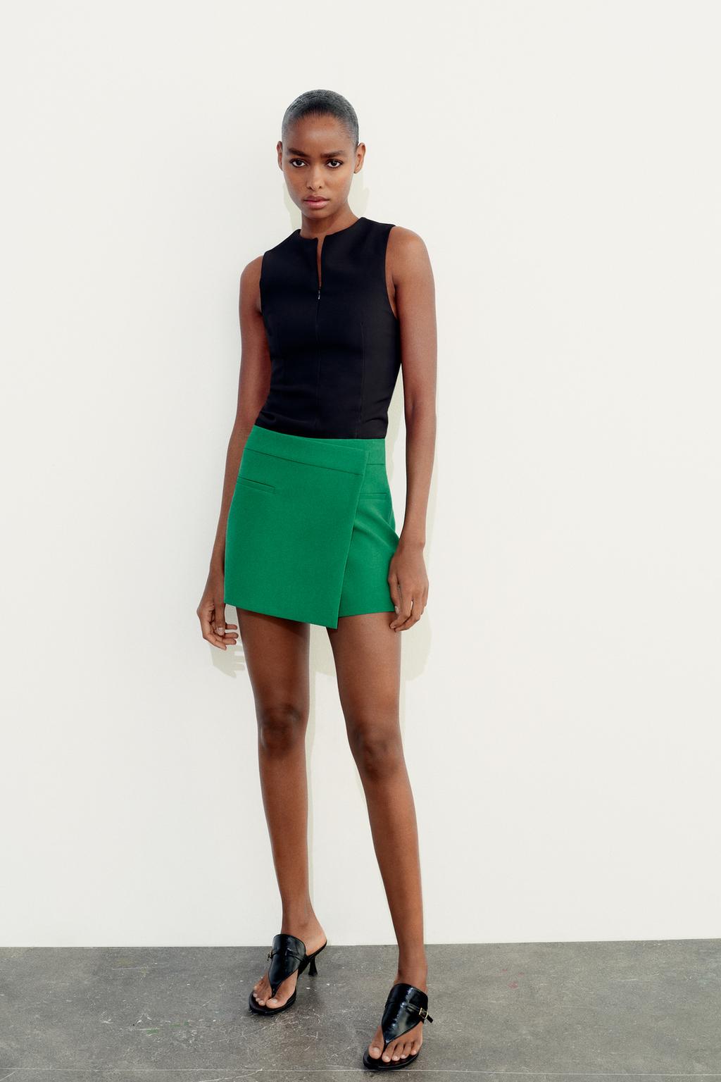 Асимметричная юбка ZARA, зеленый юбка zara лаконичная 48 размер