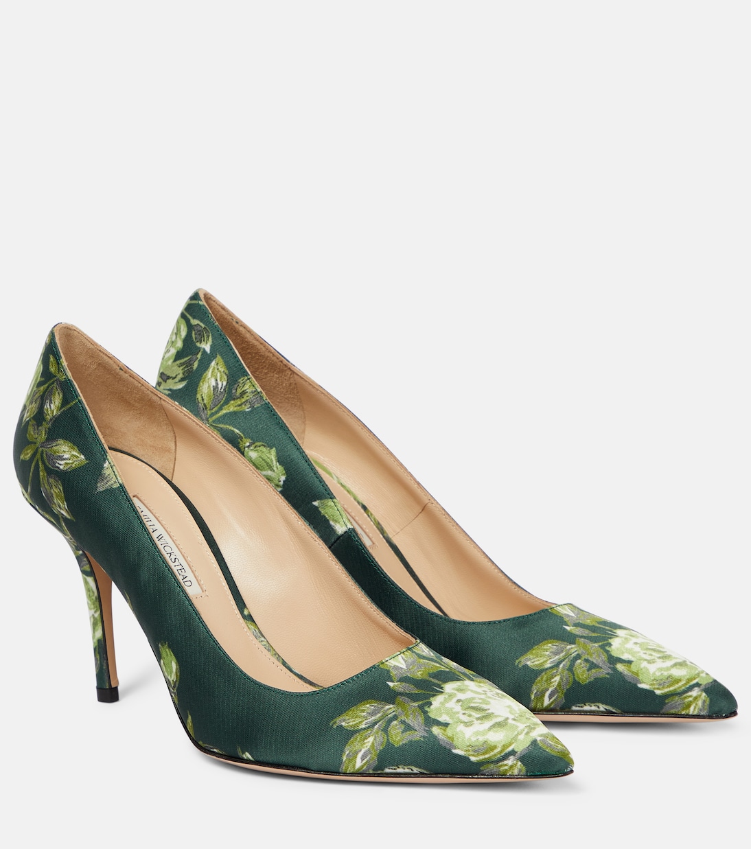 цена Атласные туфли sophia с цветочным принтом Emilia Wickstead, зеленый