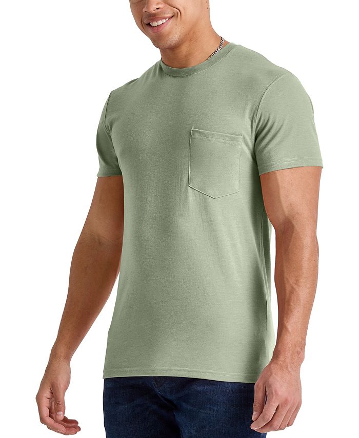 Мужская оригинальная хлопковая футболка с короткими рукавами и карманами Hanes, цвет Equilibrium Green - U.S. Grown Cotton мужская оригинальная хлопковая футболка с длинными рукавами на пуговицах hanes цвет equilibrium green
