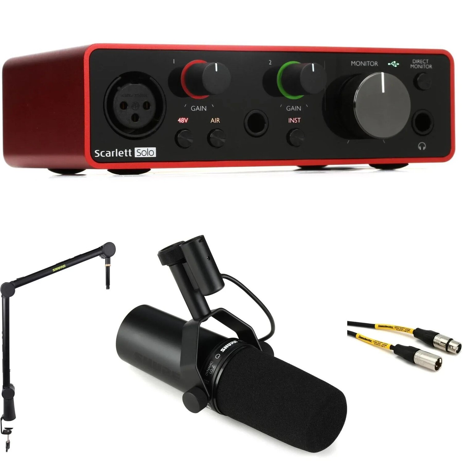

Комплект для подкастинга с интерфейсом Focusrite Scarlett Solo и микрофоном Shure SM7dB