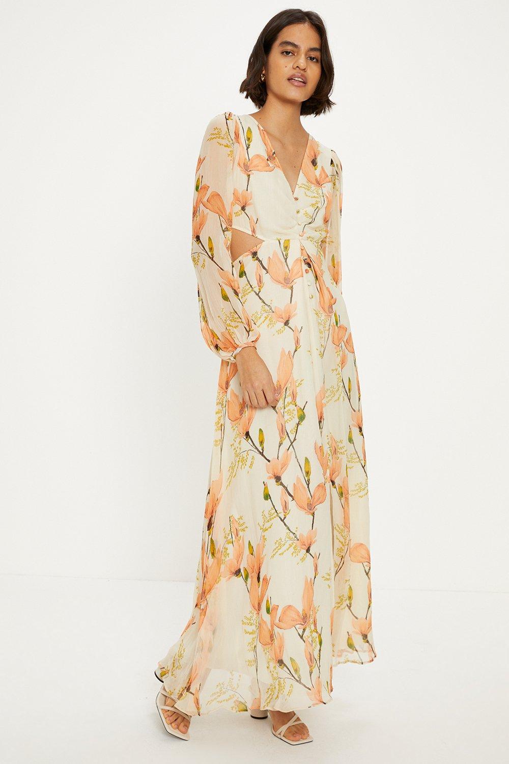 Миниатюрное платье макси с мягкими цветочными деталями и вырезами Oasis, белый