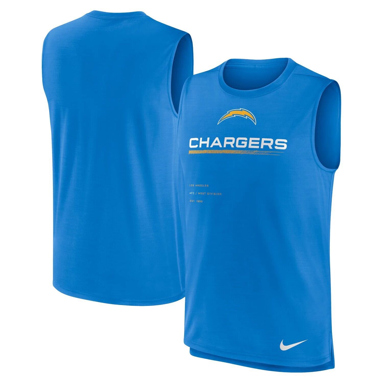 

Мужская майка для тренировки мышц пудрово-синего цвета Los Angeles Chargers Nike, Синий