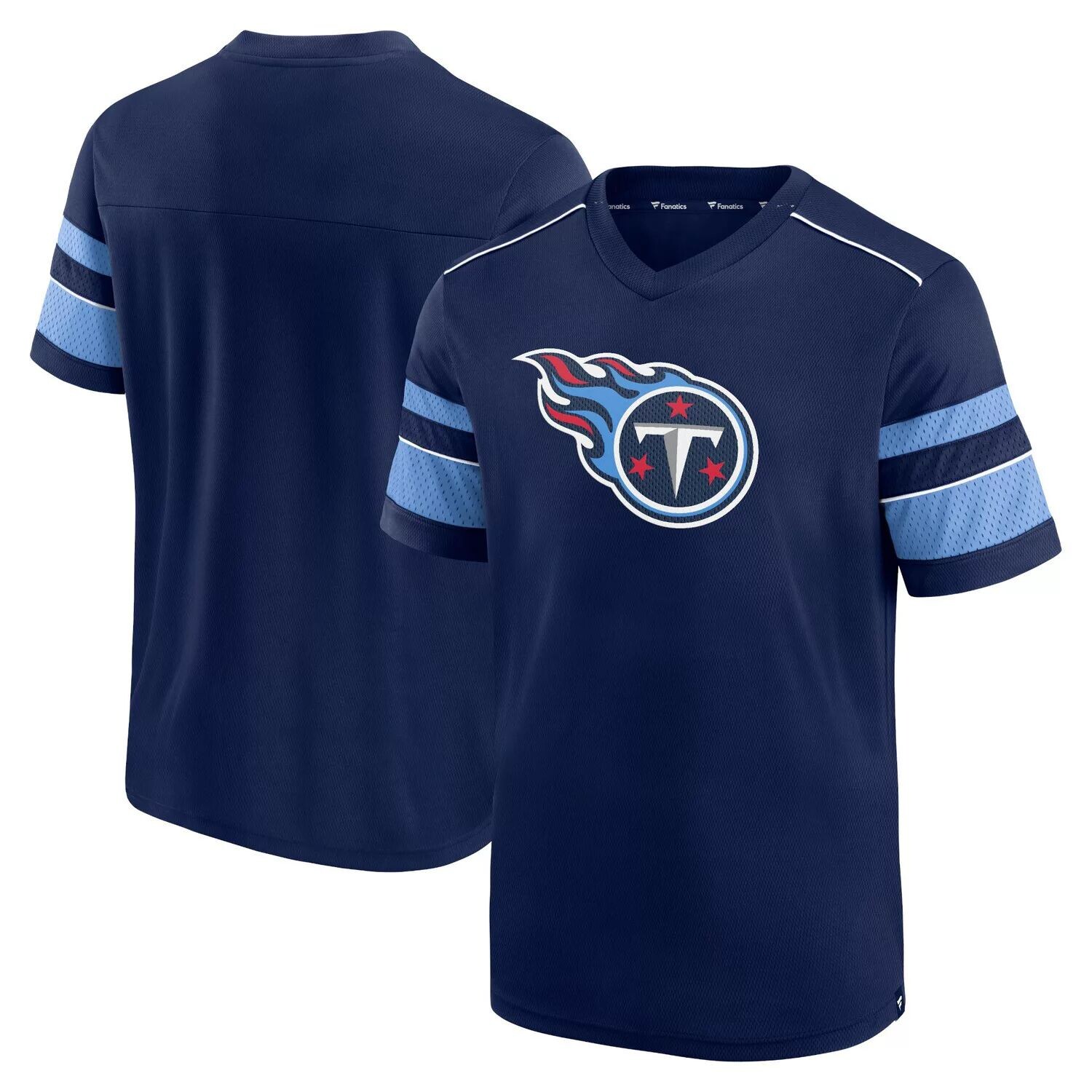 

Мужская темно-синяя футболка с логотипом Tennessee Titans с фактурной надписью Hashmark и V-образным вырезом Fanatics