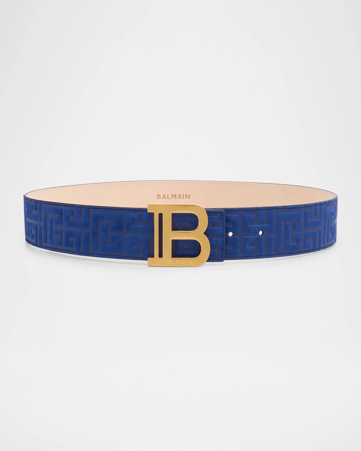 

Ремень из замши и кожи с тисненым логотипом B Balmain, цвет Bleu Nuit
