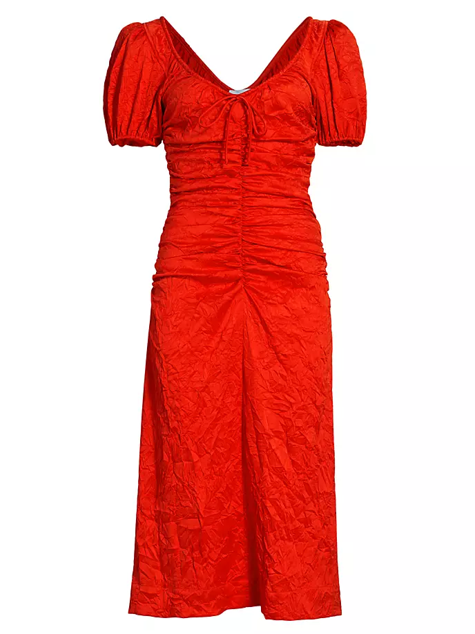 Атласное платье-миди со складками и сборками Ganni, цвет grenadine grenadine barline