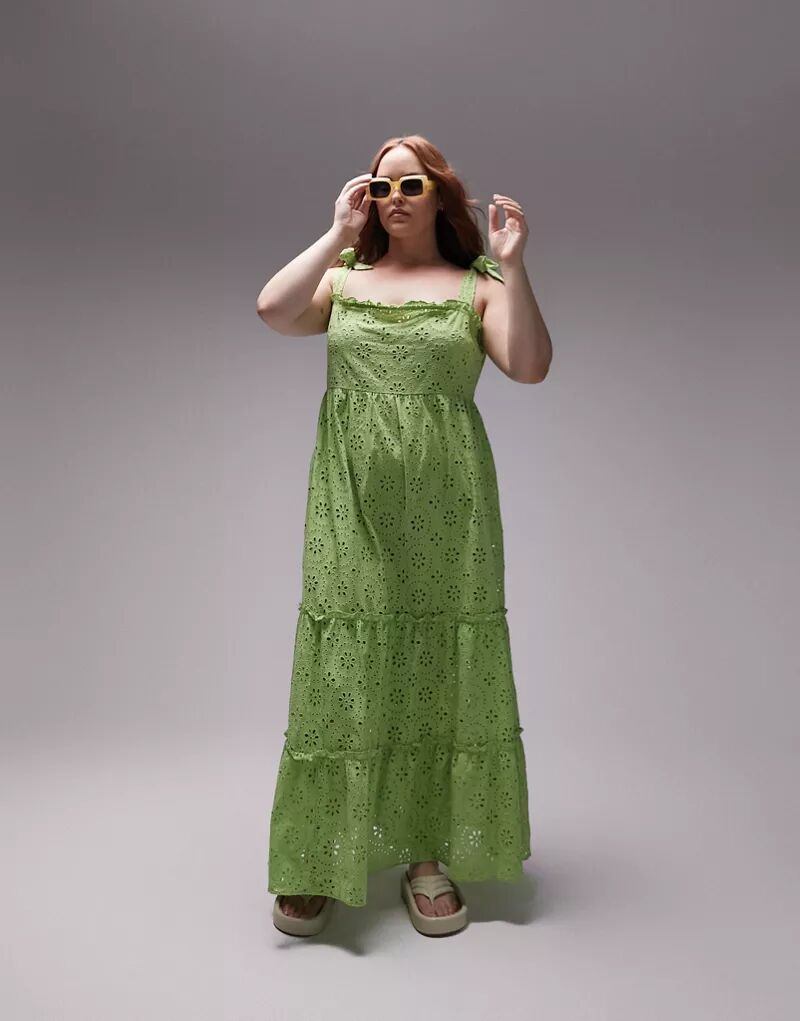 цена Зеленое пляжное платье миди с завязками на бретелях Topshop Curve