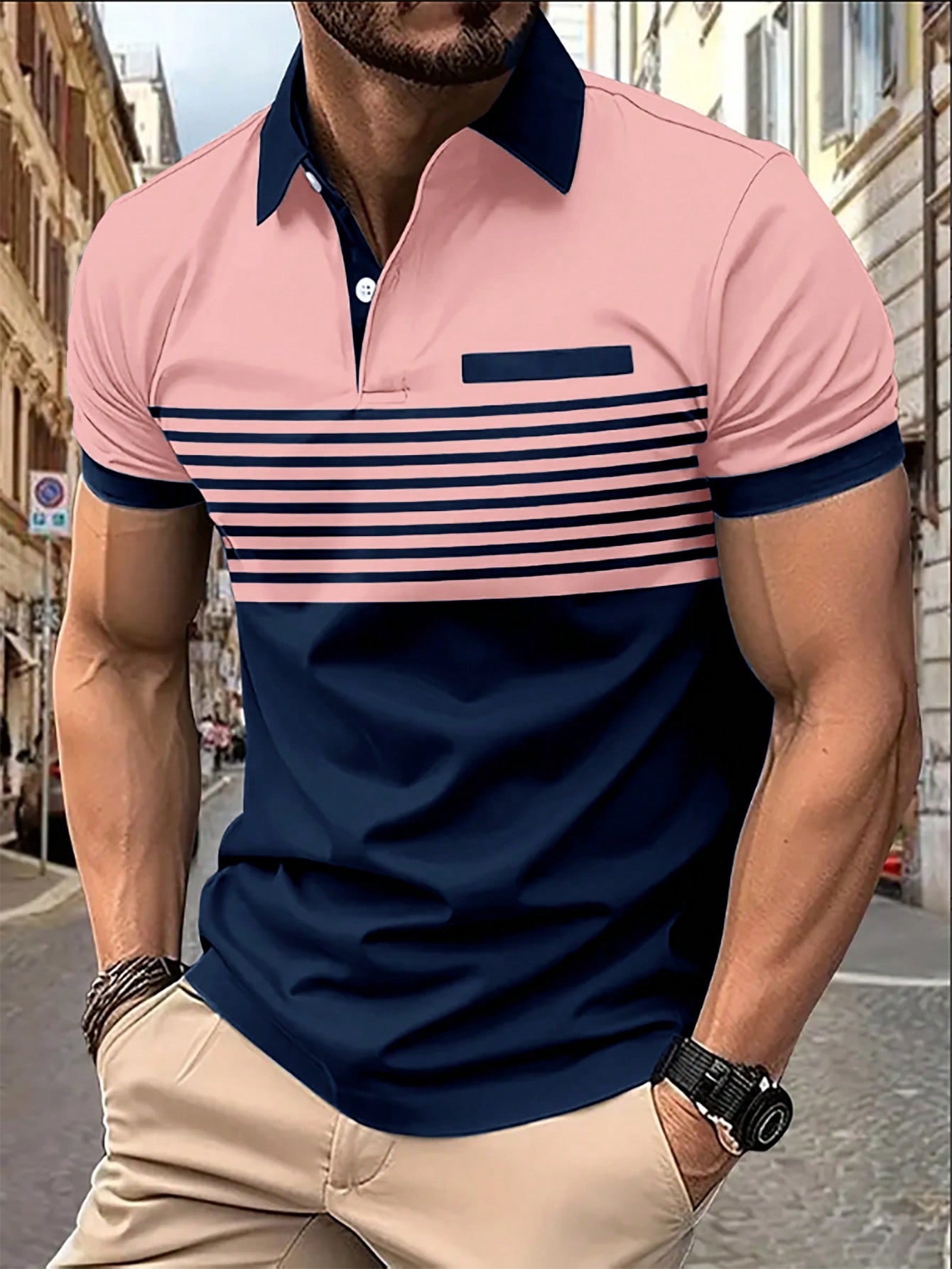 Мужская рубашка-поло контрастного цвета Manfinity Homme, розовый