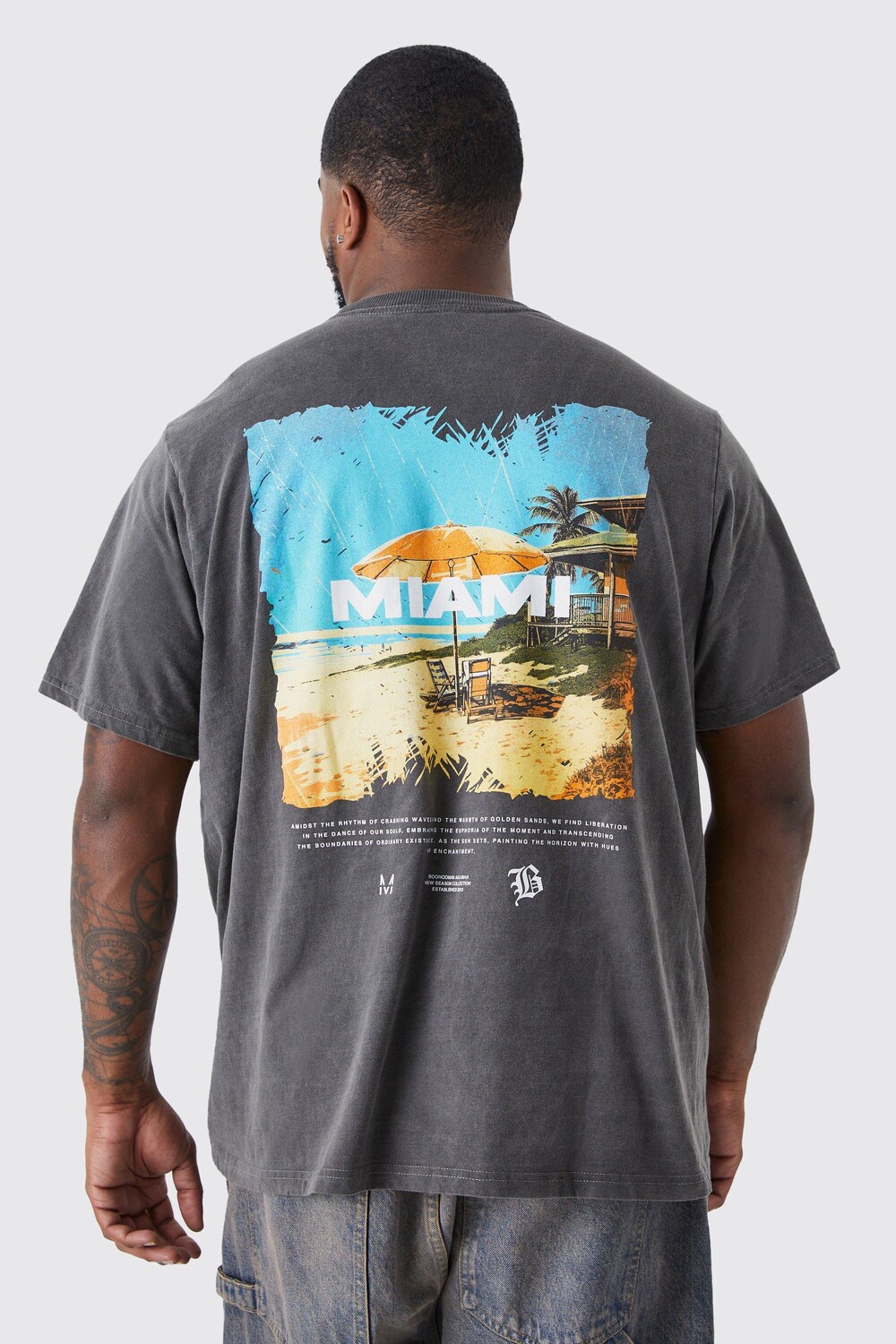 

Футболка плюс overdyed miami beach Boohoo, угольный