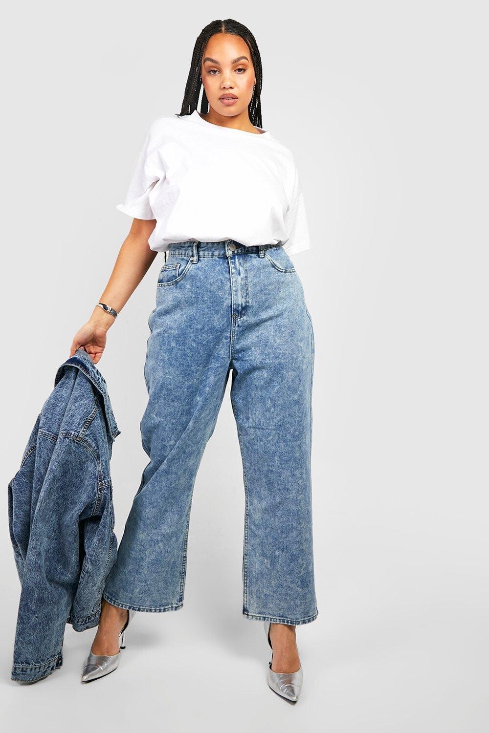

Узкие прямые джинсы plus acid wash Boohoo, синий