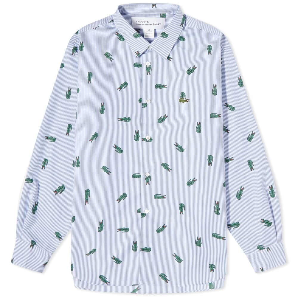 

Comme des Garçons SHIRT x Lacoste Рубашка в разноцветную полоску под крокодила, белый/синий