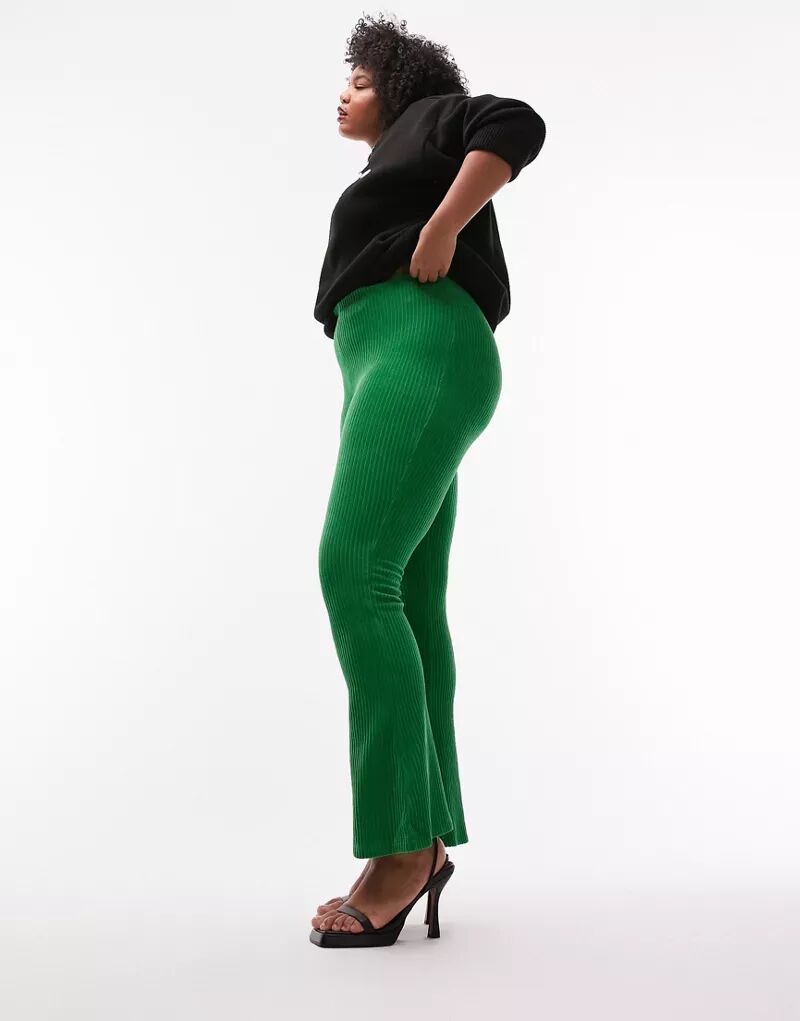 Зеленые вельветовые расклешенные брюки Topshop