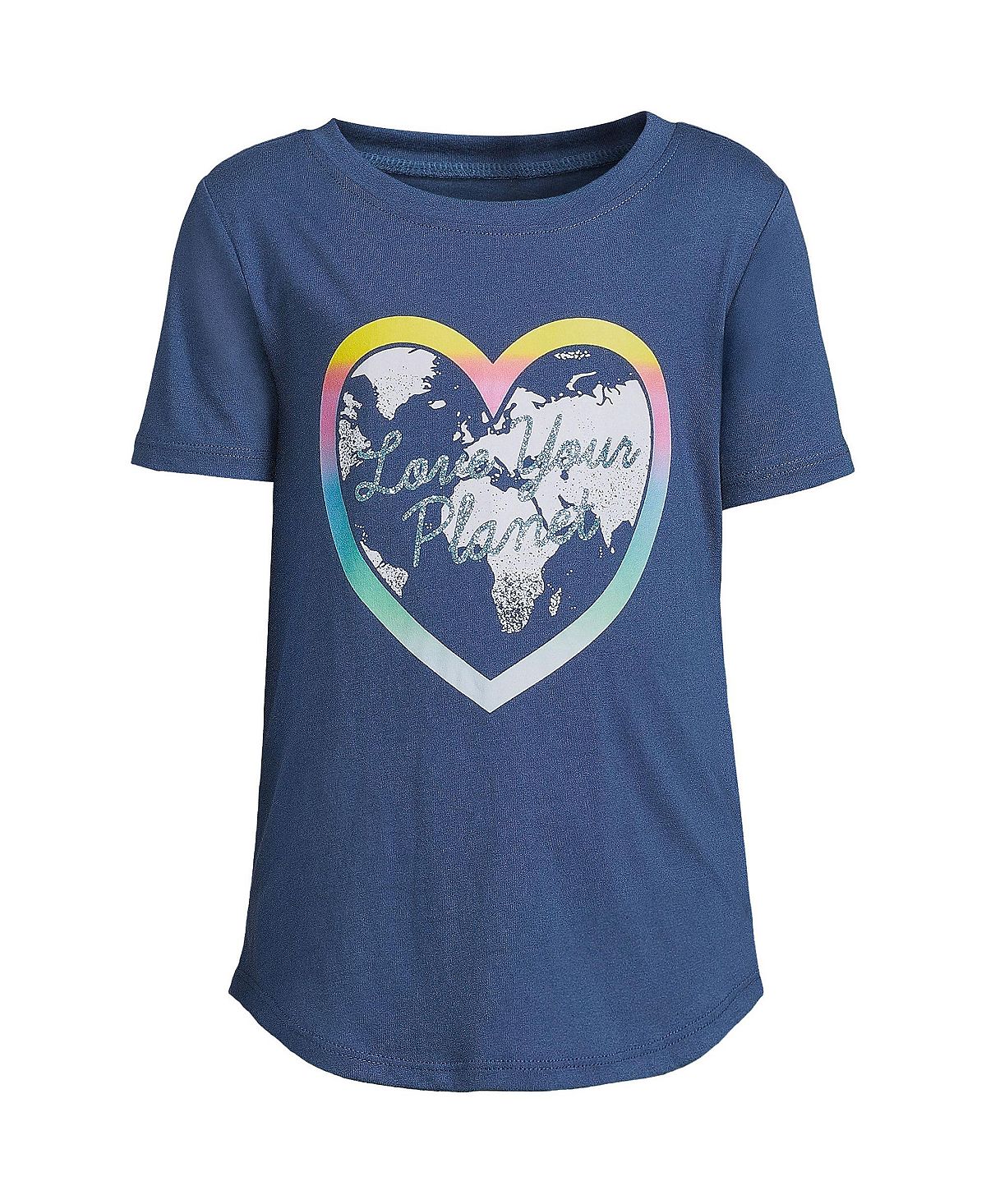 Детская футболка с короткими рукавами и рисунком для девочек с изогнутым краем Lands' End look after your planet
