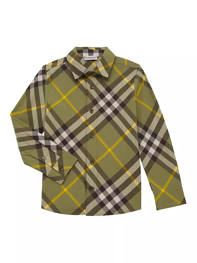 

Хлопковая рубашка в клетку Owen для маленьких мальчиков и мальчиков Burberry, цвет artichoke check