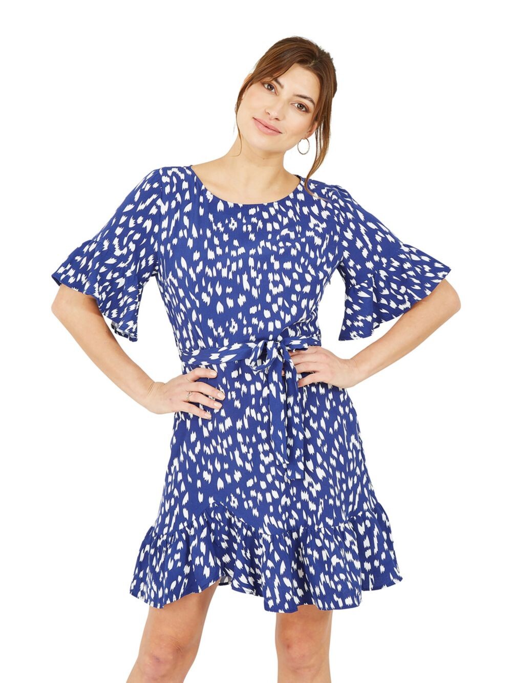 

Мини-платье Mela London с рифлеными рукавами и принтом Dash, Темно-синий/Мульти