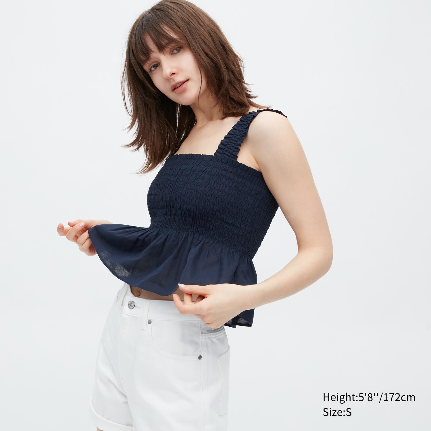 

Хлопковая блузка без рукавов со сборками Uniqlo, темно-синий