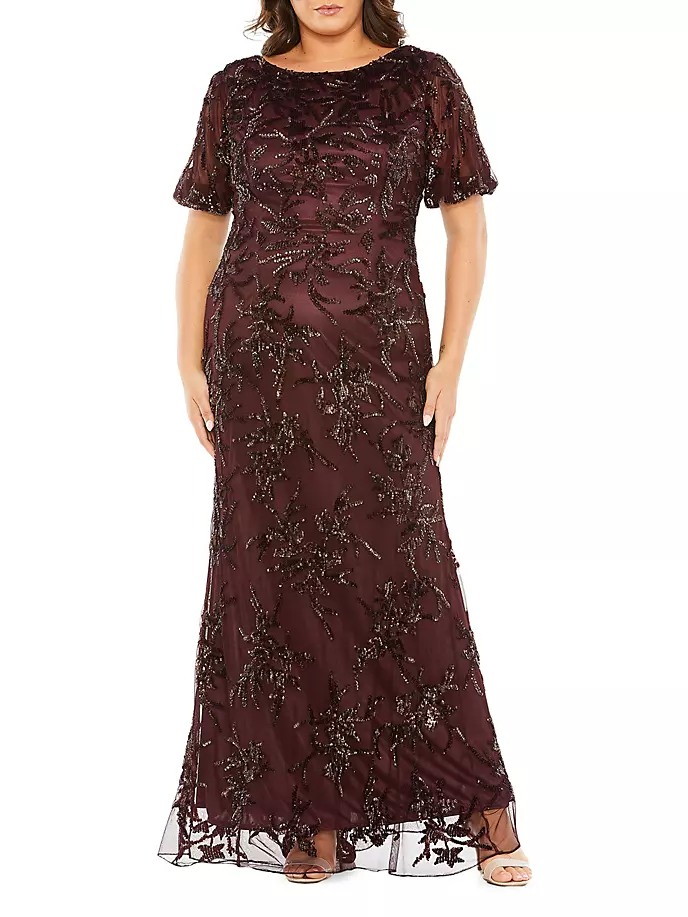 

Платье Fabulouss с короткими рукавами, расшитое бисером Mac Duggal, красный