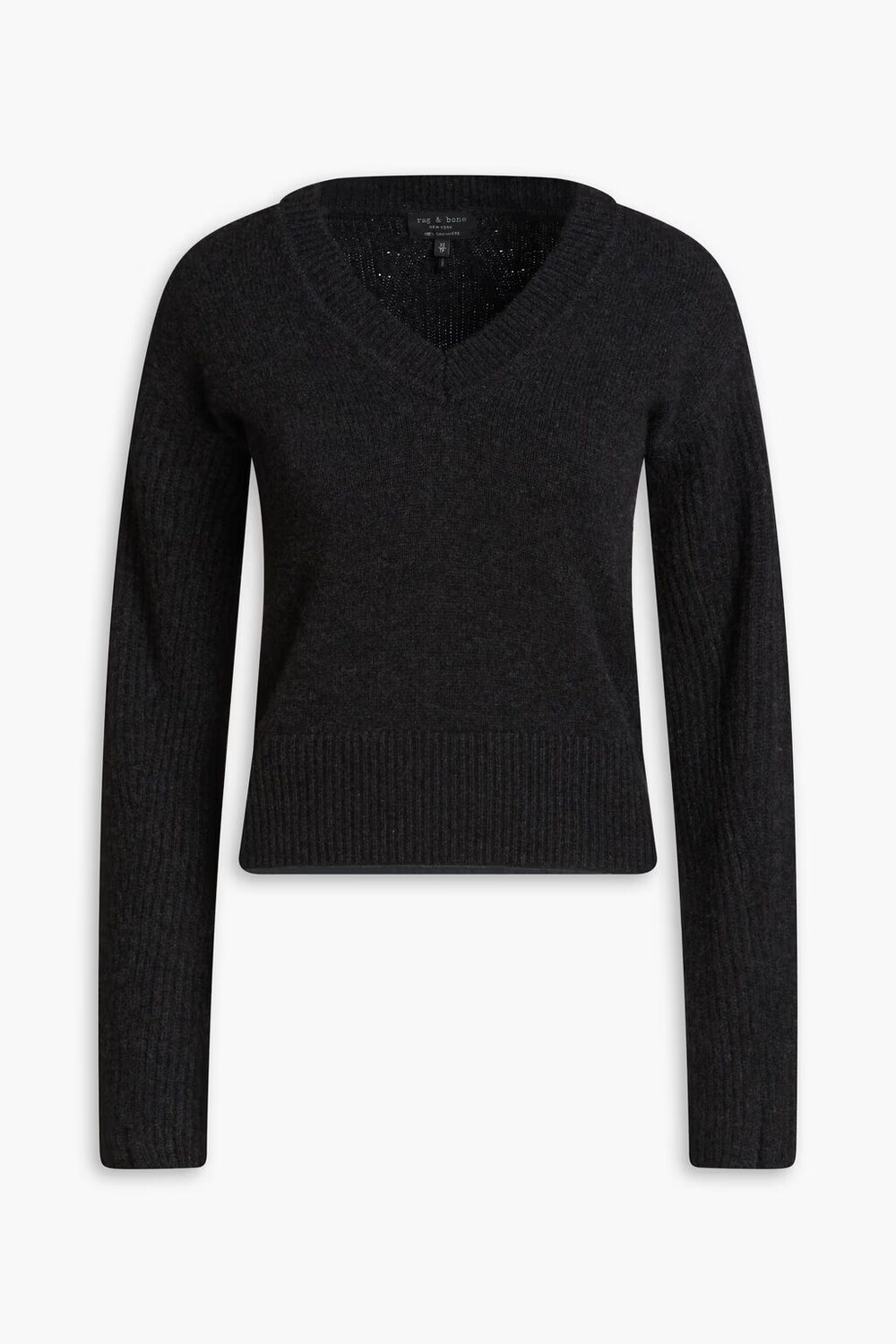 

Кашемировый свитер Pierce в меланжевую рубчику Rag & Bone, древесный уголь