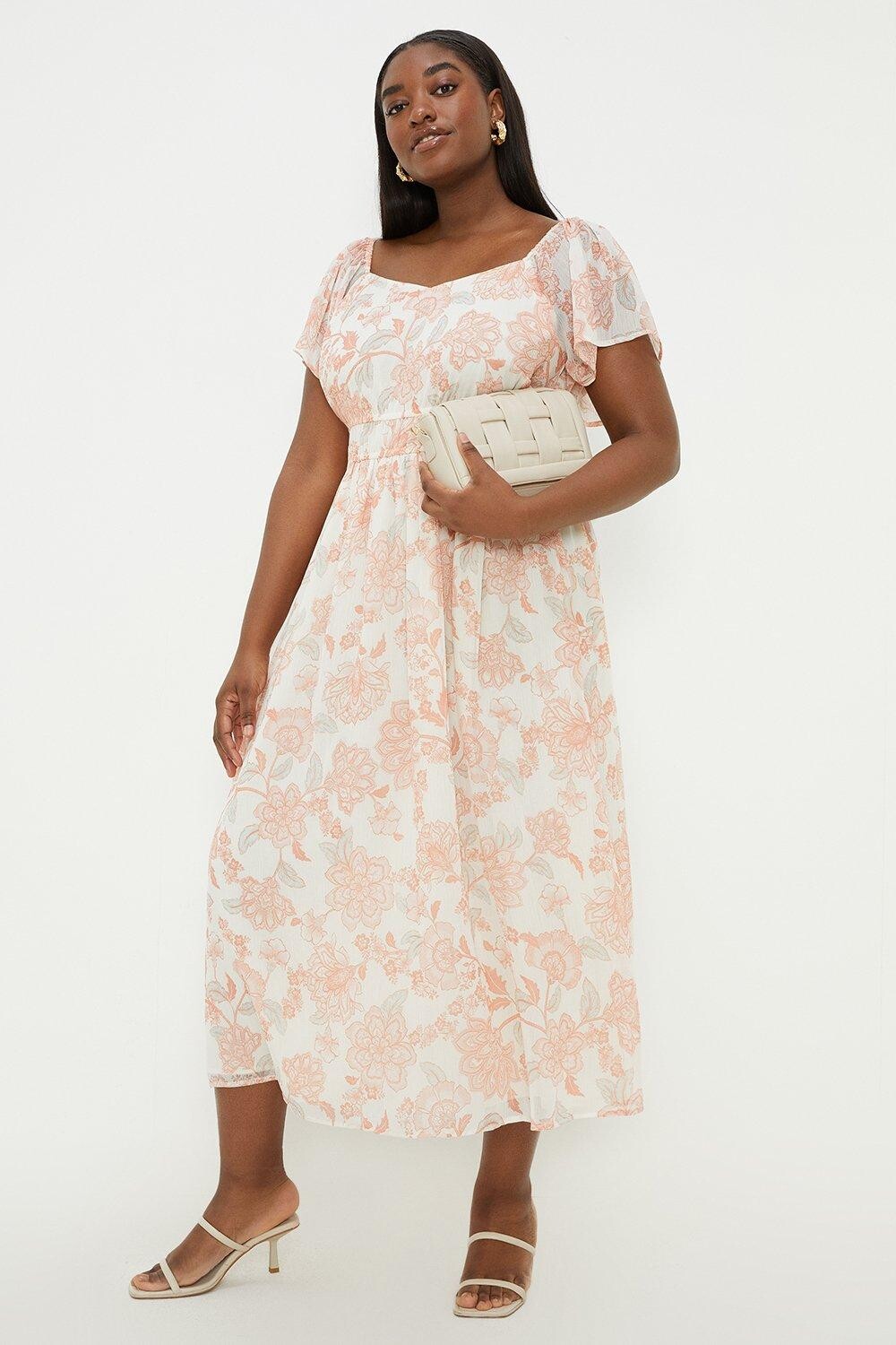 

Шифоновое платье миди Curve с цветочным принтом Dorothy Perkins, белый