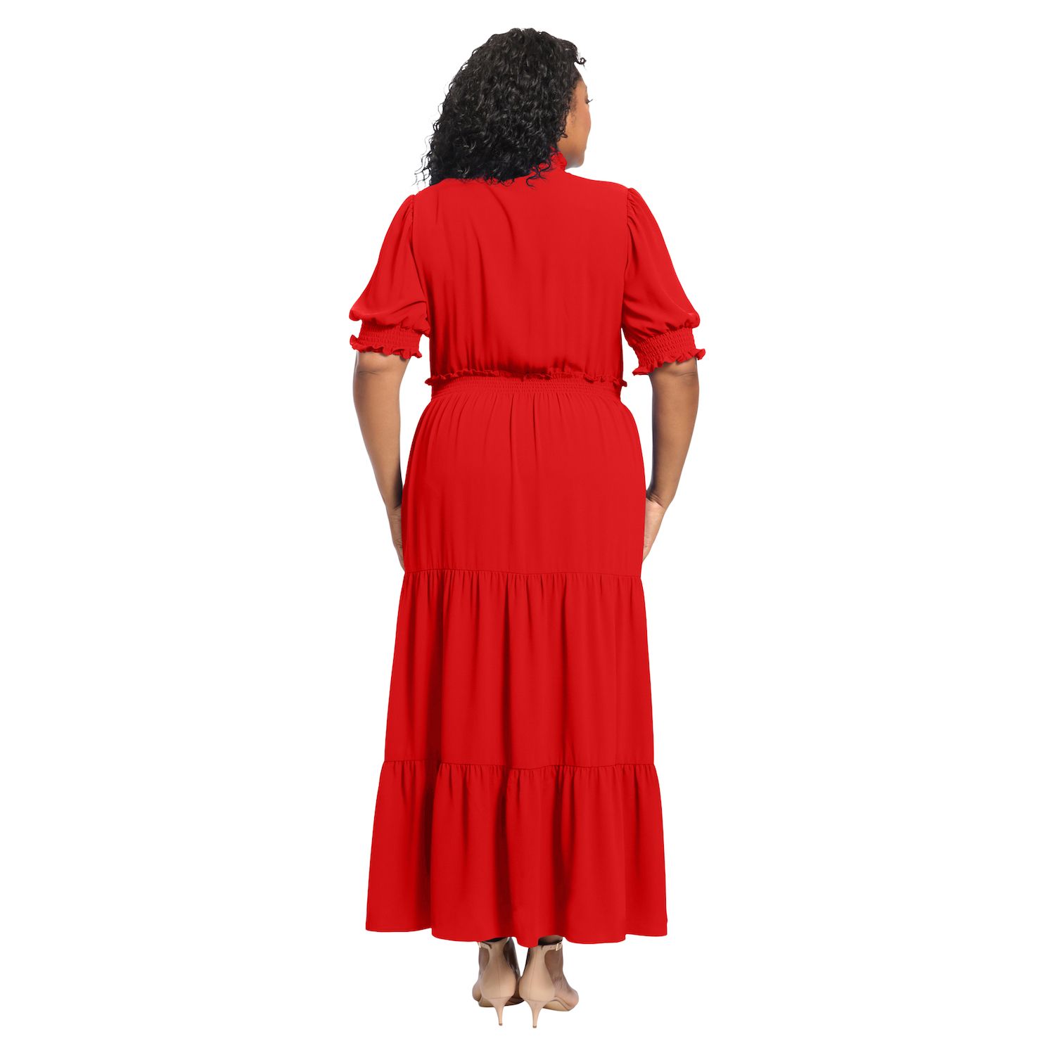 Плюс размер Платье макси с пышными рукавами и оборками на шее London Times London Times, красный