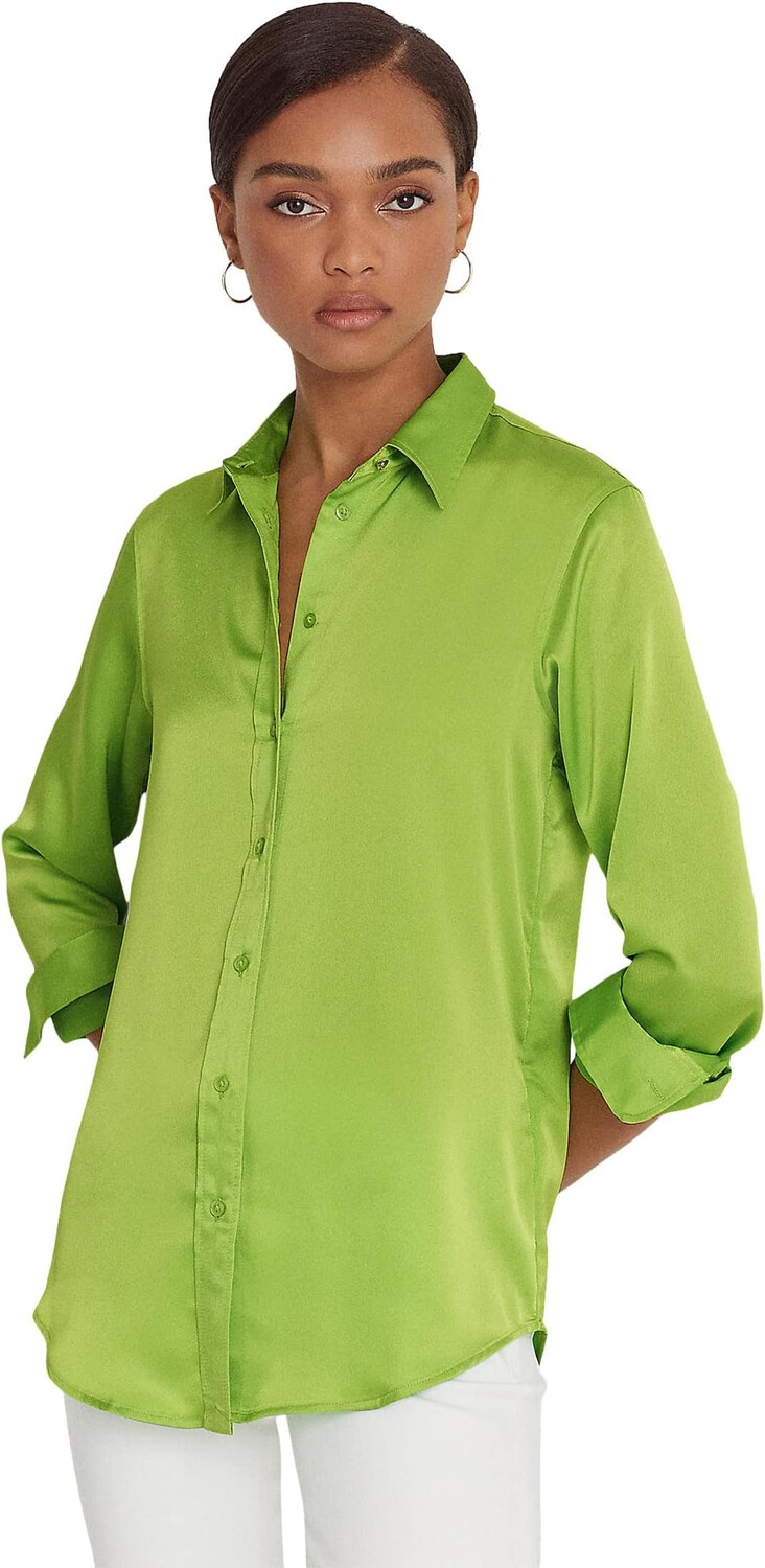 

Рубашка из атласа Petite Charmeuse LAUREN Ralph Lauren, цвет Riviera Green