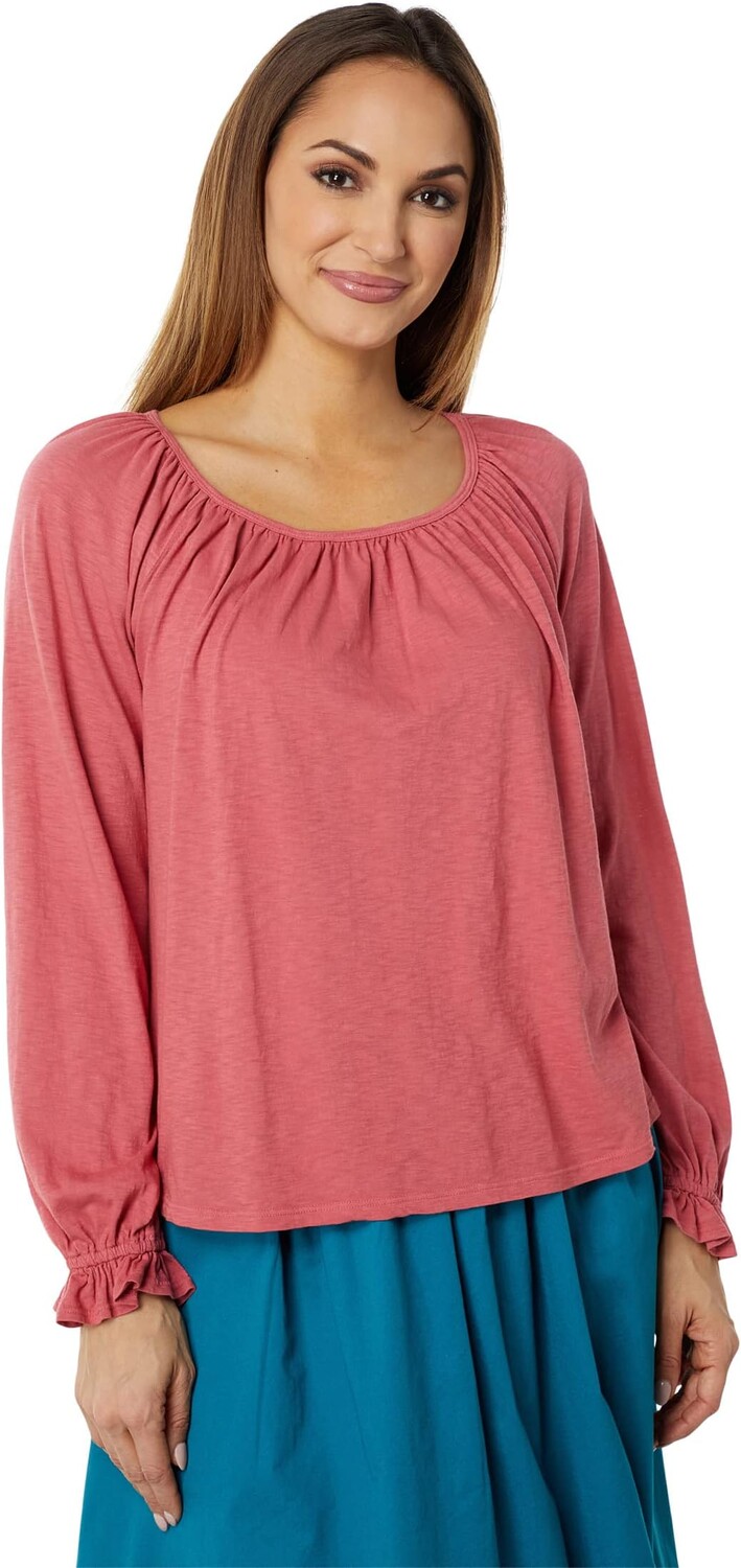 

Футболка SUNDRY Raglan Long Sleeve Pima Cotton Tee with Gathering, цвет Pigment Cherry