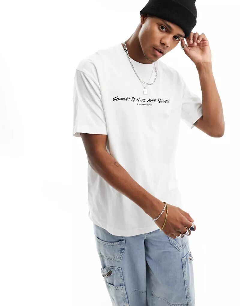 

Белая светоотражающая футболка с камуфляжным логотипом Aape By A Bathing Ape