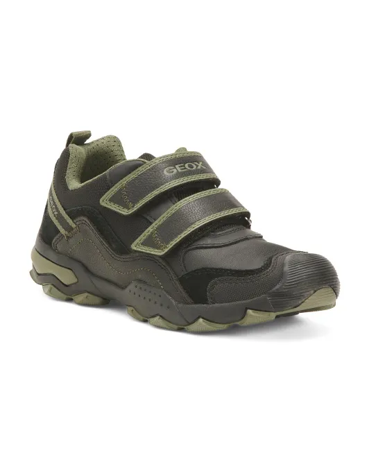 

Кожаные кроссовки J Buller (Toddler, Little Kid, Big Kid) Geox, черный/зеленый
