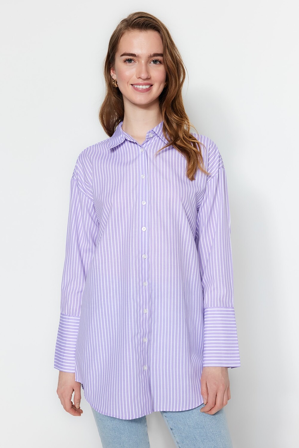

Рубашка - Фиолетовый - Классический крой Trendyol Modest, фиолетовый