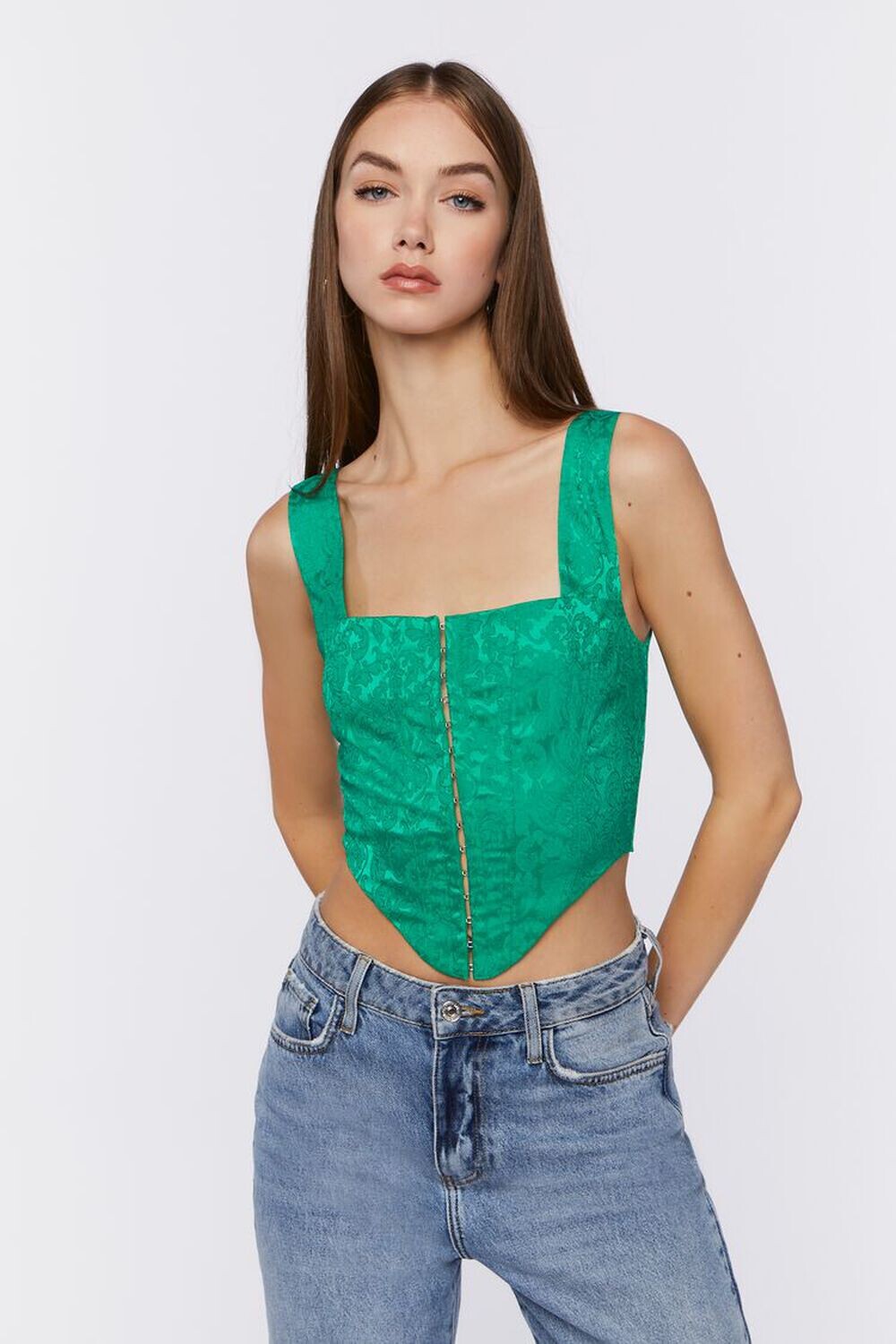 

Атласный укороченный топ с корсетом Forever 21, зеленый