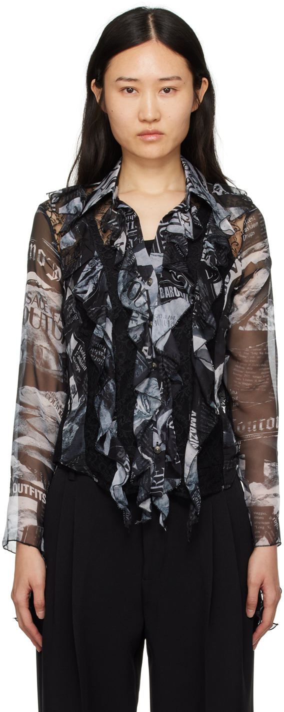 Черная блузка с принтом Versace Jeans Couture