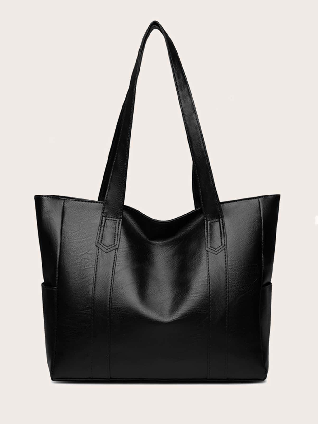 Женская простая однотонная большая сумка большой вместимости, черный