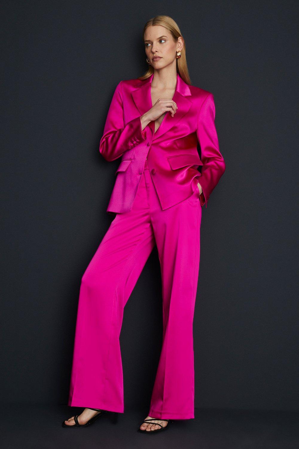 Прямые брюки из эластичного атласа Rachel Stevens Oasis, розовый