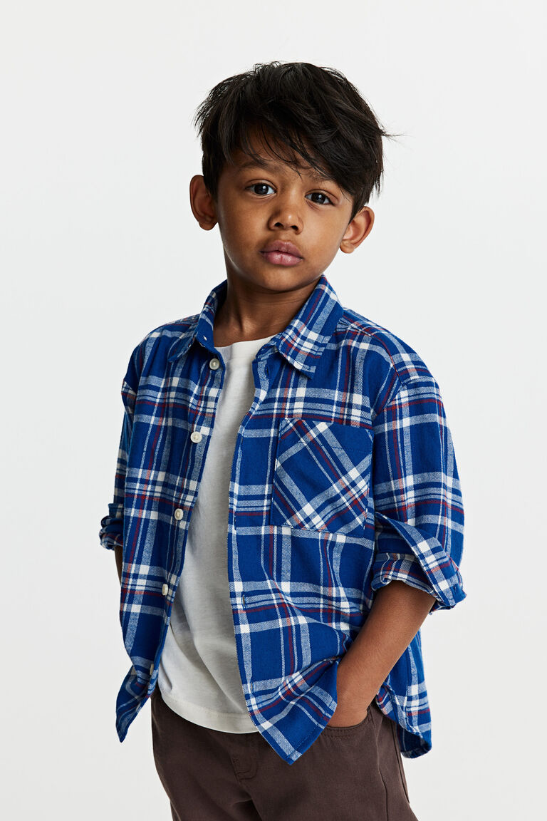 Рубашка из хлопковой фланели H&M, синий