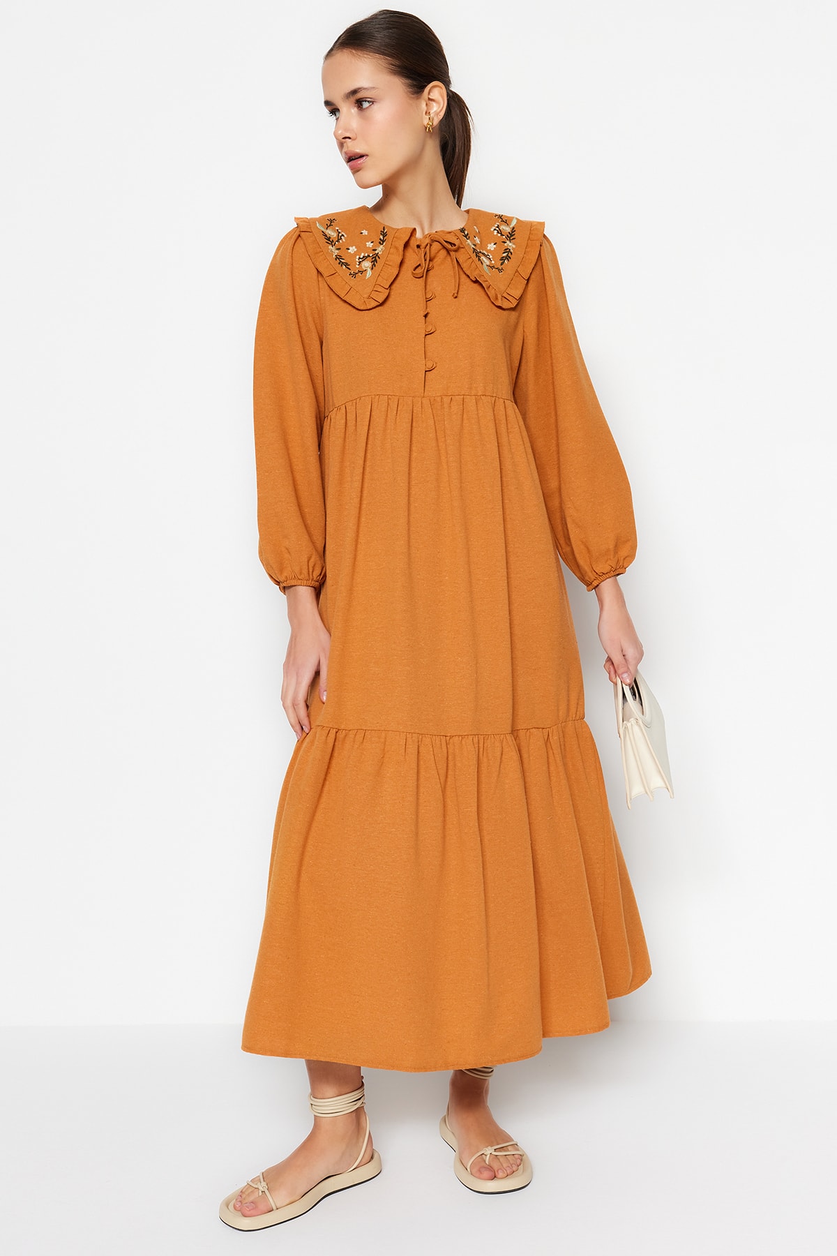 блузка trendyol кружевная оранжевый Платье - Оранжевое - Базовое Trendyol Modest, оранжевый