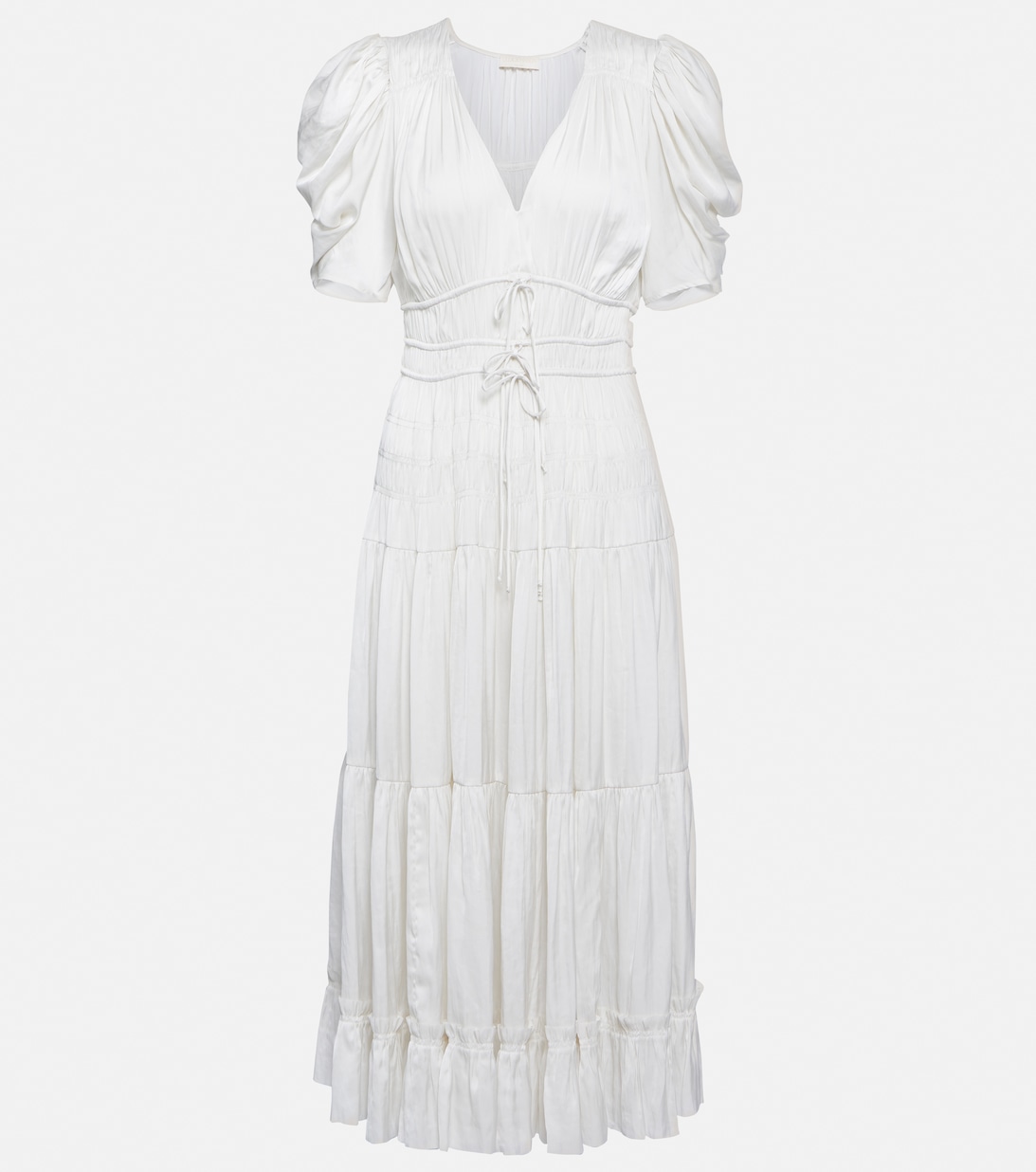 Плиссированное атласное платье миди Daria ULLA JOHNSON, белый