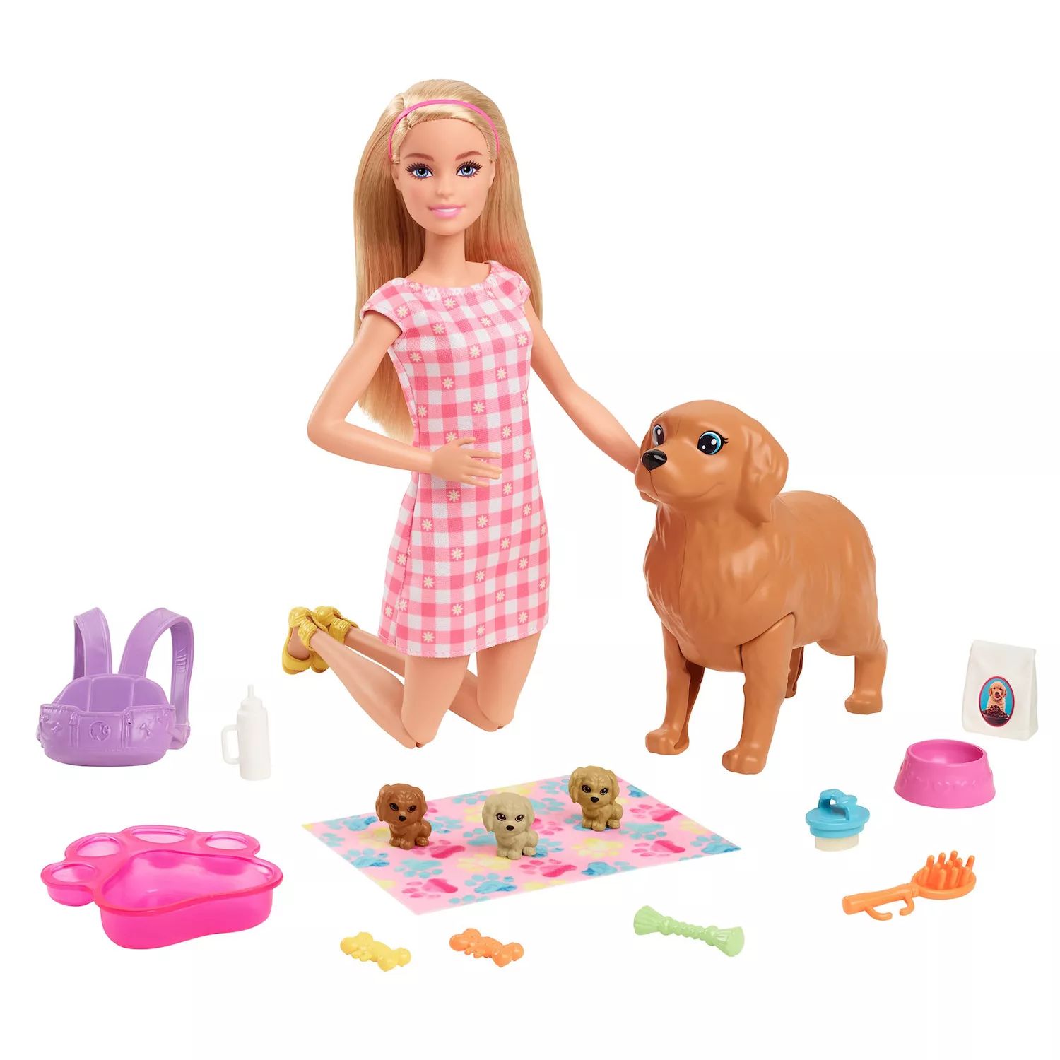Игровой набор Barbie Doll Newborn Pups с куклой блондинкой, мамой-собакой и тремя щенками, детские игрушки Barbie