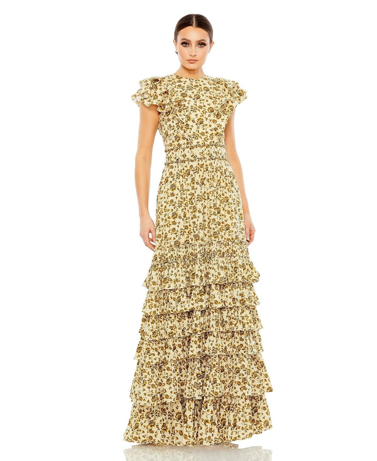 

Женское многоярусное платье с высоким воротником и рюшами MAC DUGGAL